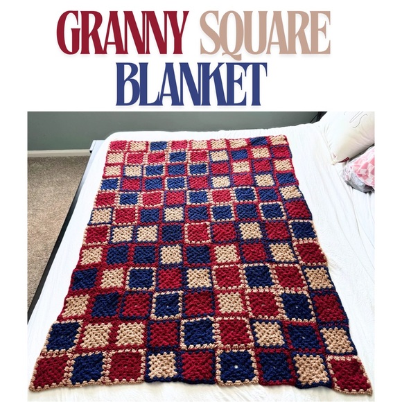 Handmade Other - Handmade Granny Square Crochet Blanket Throw Afghan 65x45 Cozy Lap Blanket